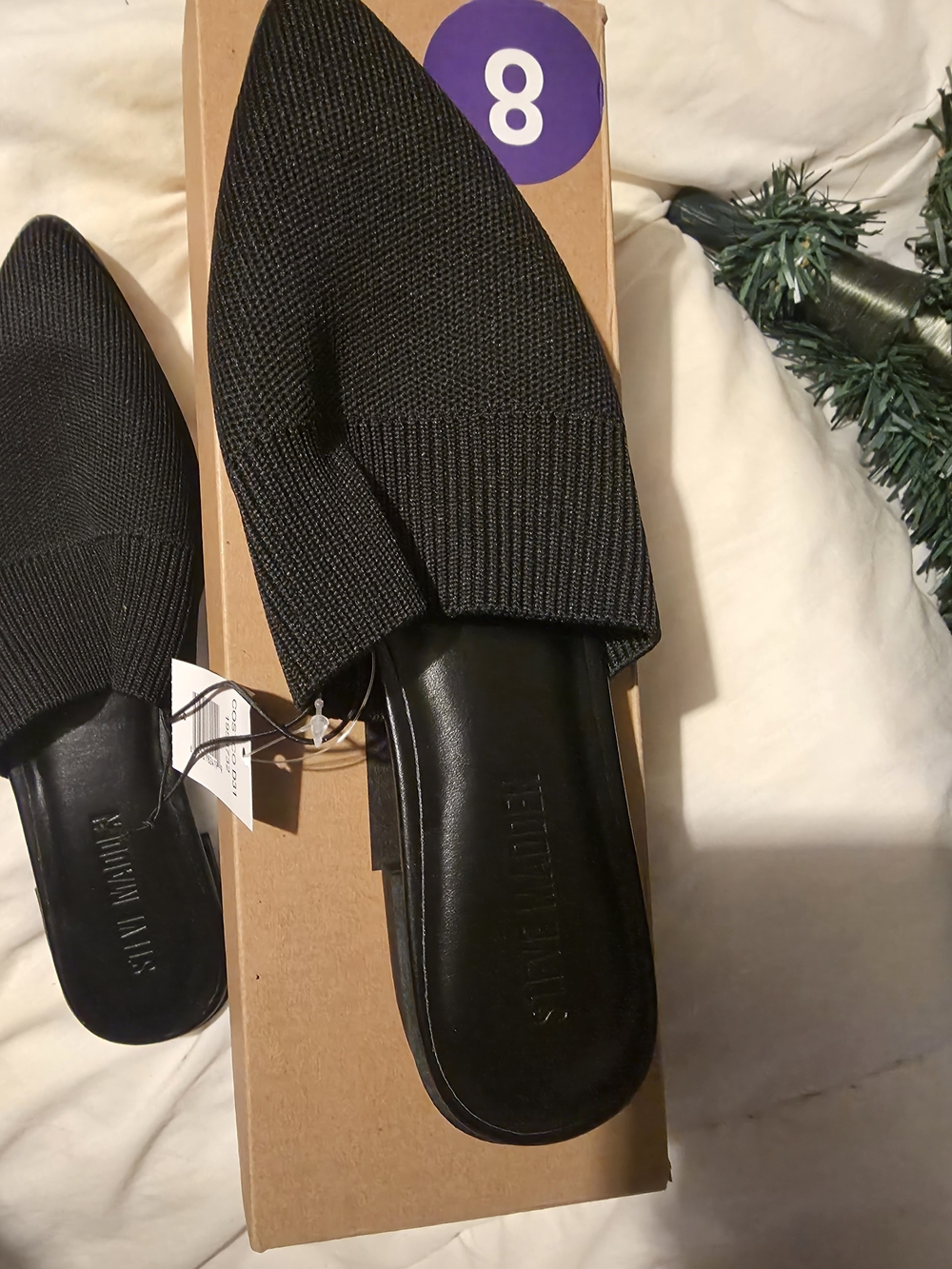 Steve Madden Black Knit Pointed Slip-On Mules